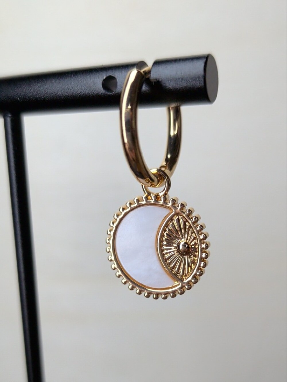 18k GP Mother-of-Pearl Crescent Moon Huggies - Picture 6 of 6
